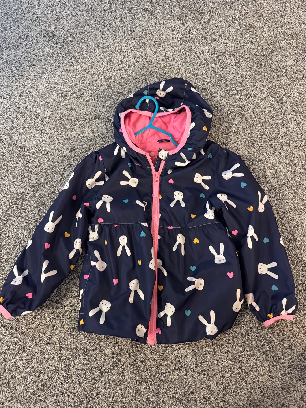Cherokee Navy Bunny Hooded Raincoat with Pink Trim